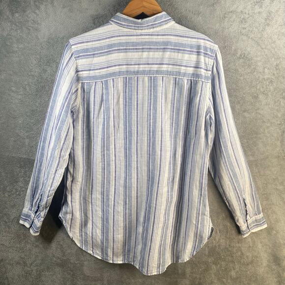 LL Bean Top Large Linen Button Down Long Sleeve Striped Shirt Coastal Relaxed - Picture 3 of 15